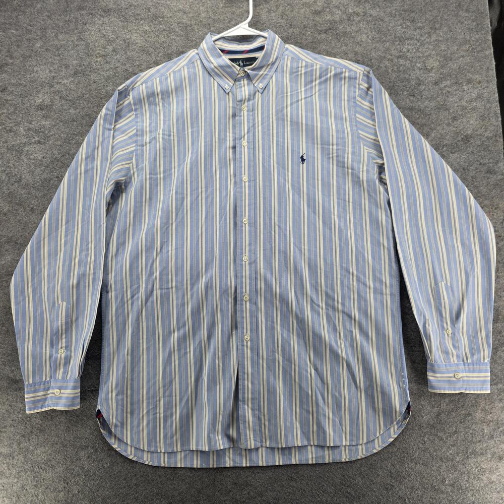 Ralph Lauren Shirt Mens XLT Blue Striped Long Sleeve Button Up Classic Fit